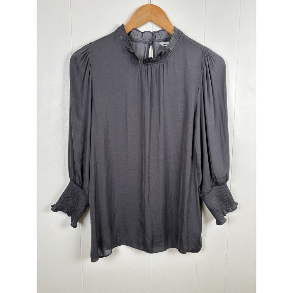 NWT Naked Zebra Women's Small Gray 3/4 Balloon Sleeve Holiday Blouse High Neck